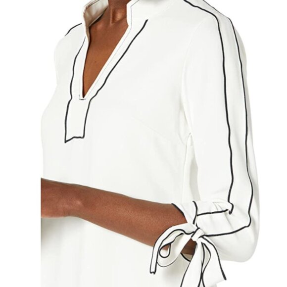 Lark & Ro White Dress with Navy Blue stitching and Bow Sleeves - Sz 2 - Picture 3 of 5